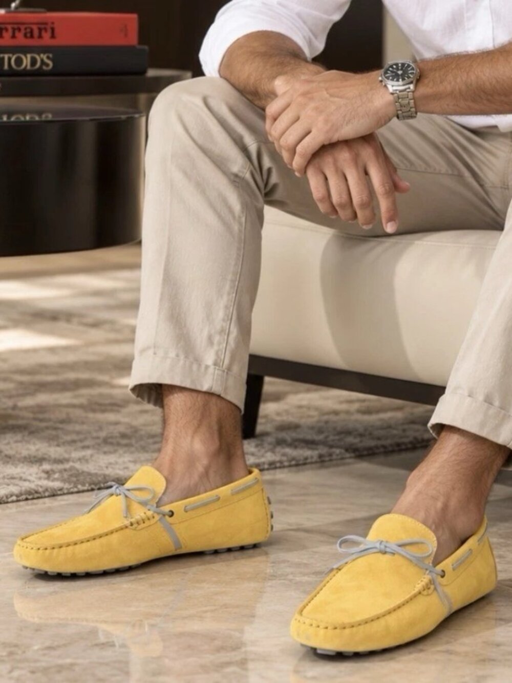 Authentic Tod’s for Ferrari Yellow Suede Driving Loafers Size 11.5